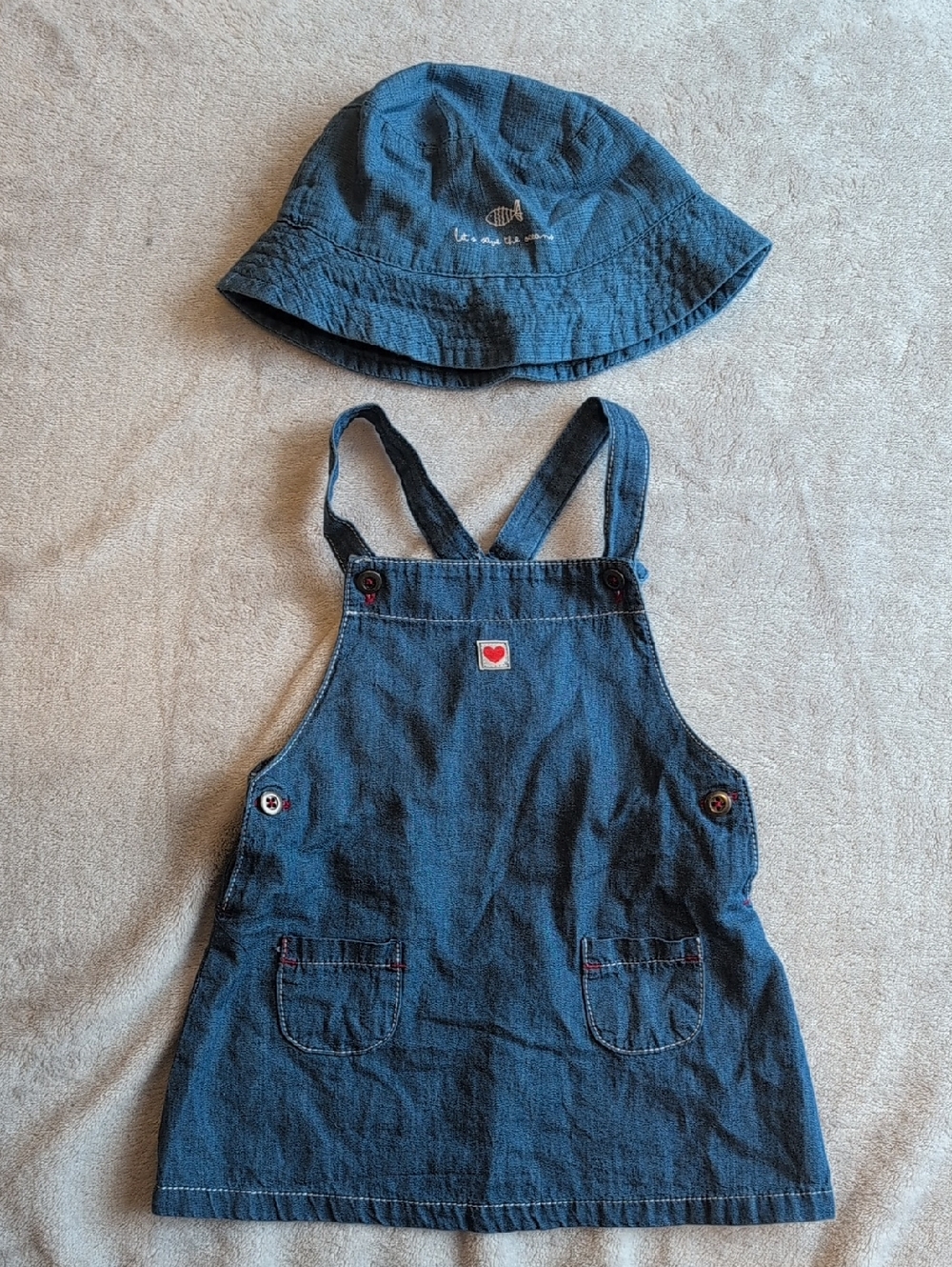 Denim Toddler Pinafore Dress with Matching Bucket Hat